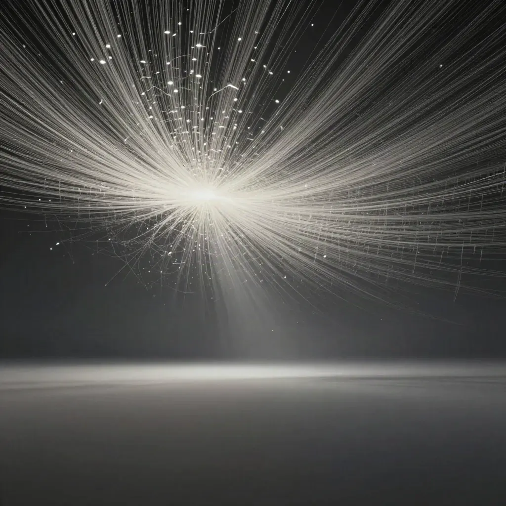 Silver filaments converge into a soft white bloom in dark graphite haze.